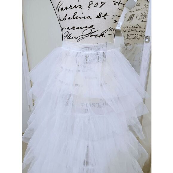 🤍 NEW Bridal Wedding Layered Tulle Mesh Petticoat Train Wrap Hi-Lo Open Skirt - Picture 14 of 16
